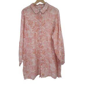 Sigrid Olsen Womens linen Floral Tunic top  Shirt size 3X plus Pink  Orange